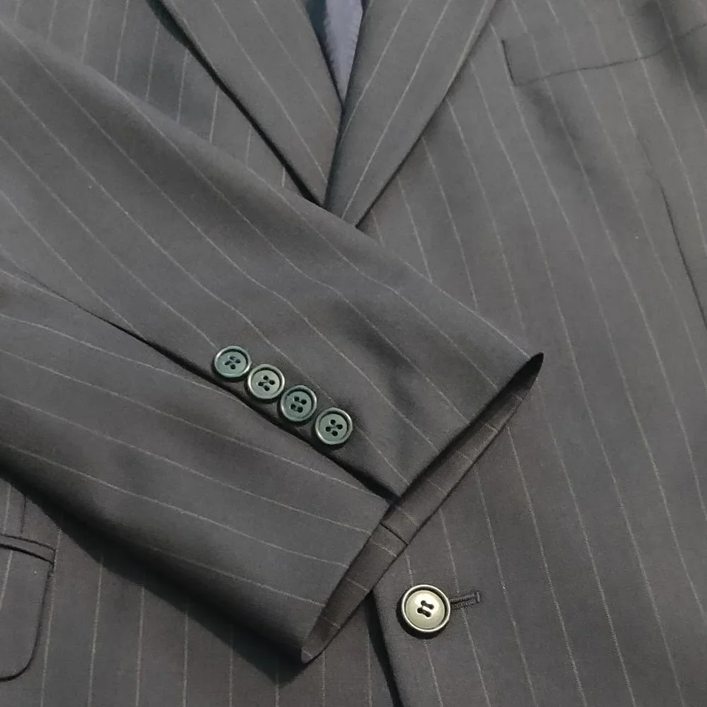 Brooks Brothers 346 Wool Sport Coat Black With Grey Pinstripes SIZE 44S